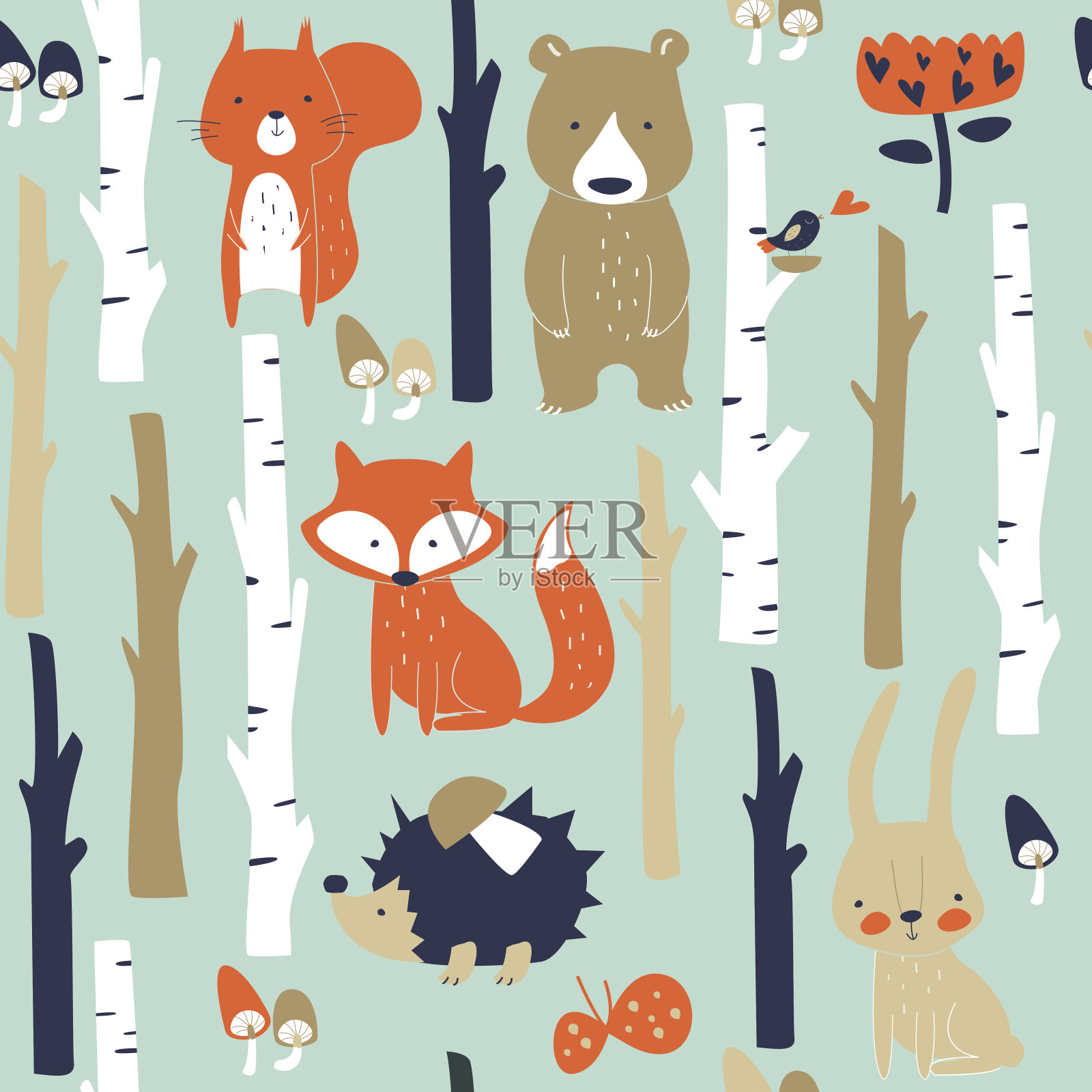 无缝生物森林动物插画图片素材