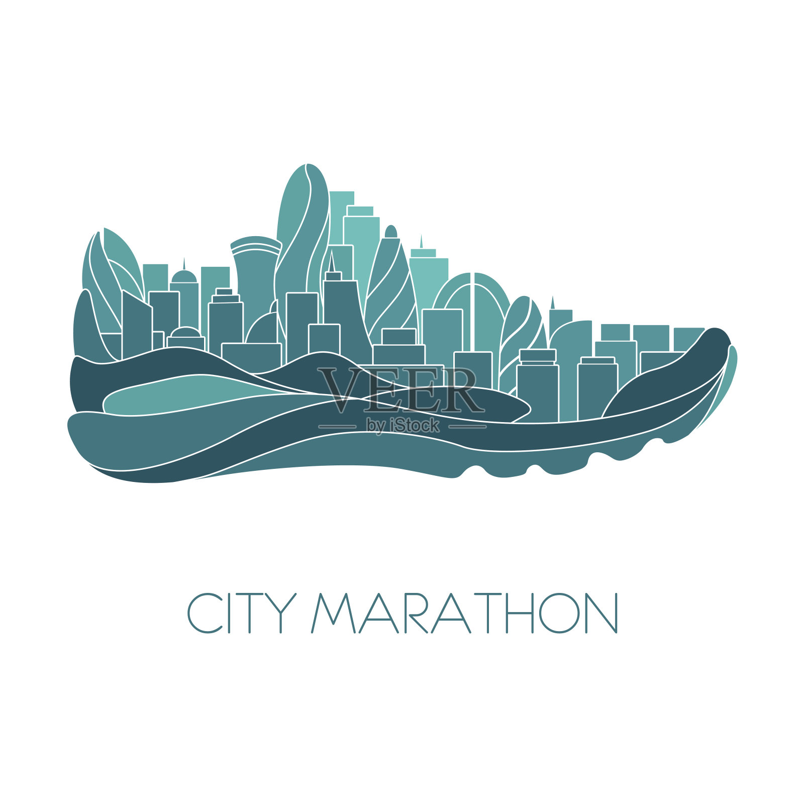 城市马拉松比赛。运行的概念。运动矢量图插画图片素材