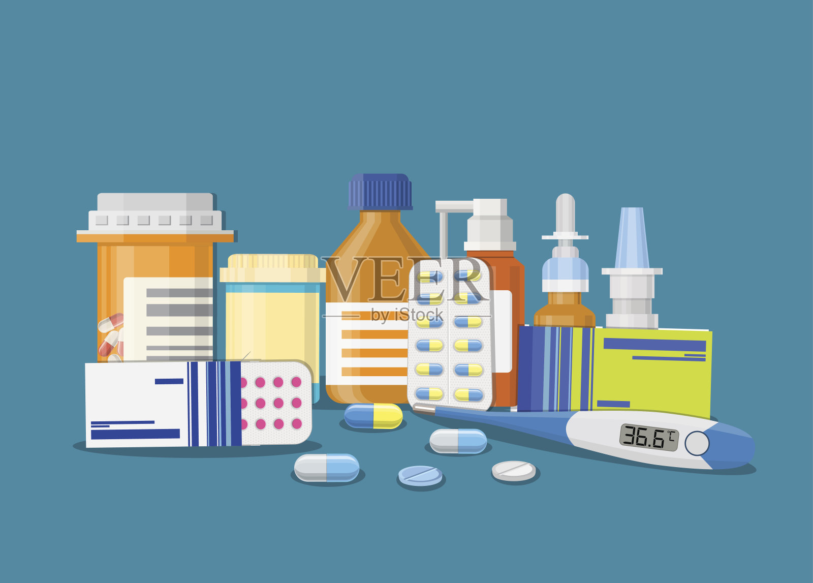 不同的药物和药瓶插画图片素材