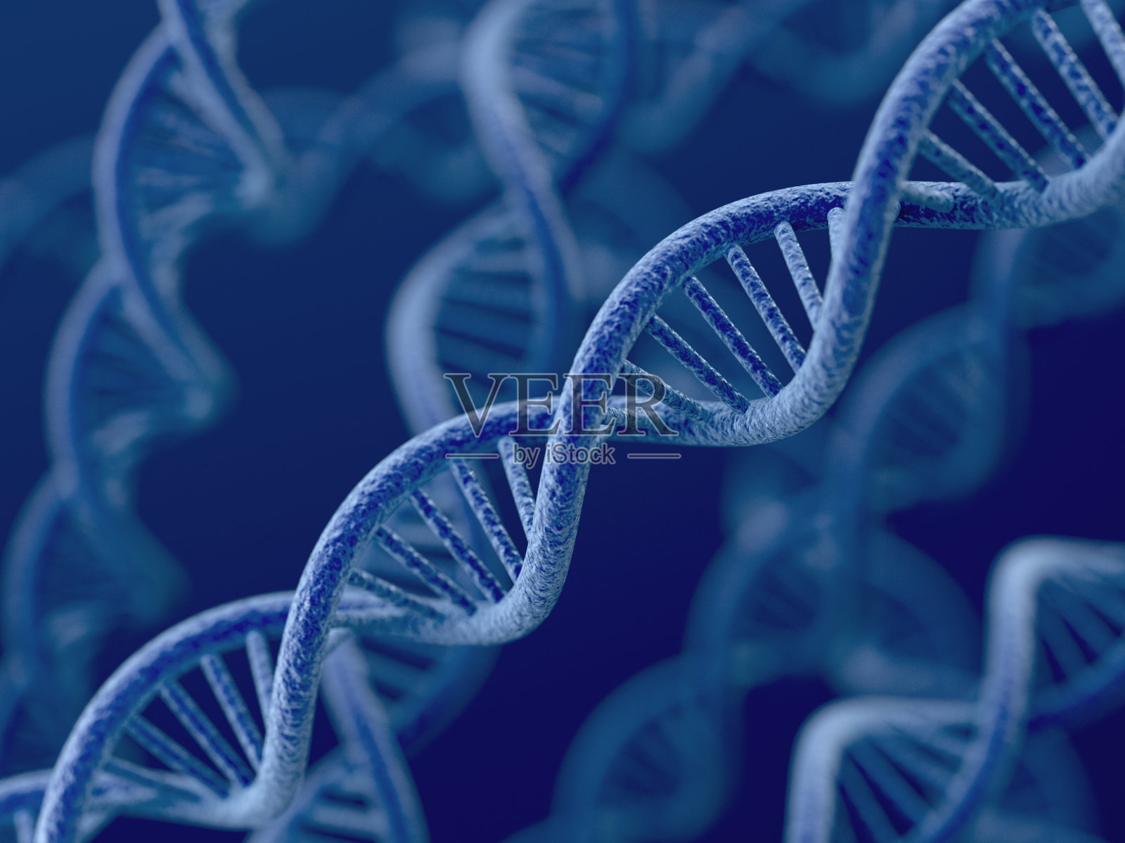 蓝色背景上的DNA照片摄影图片