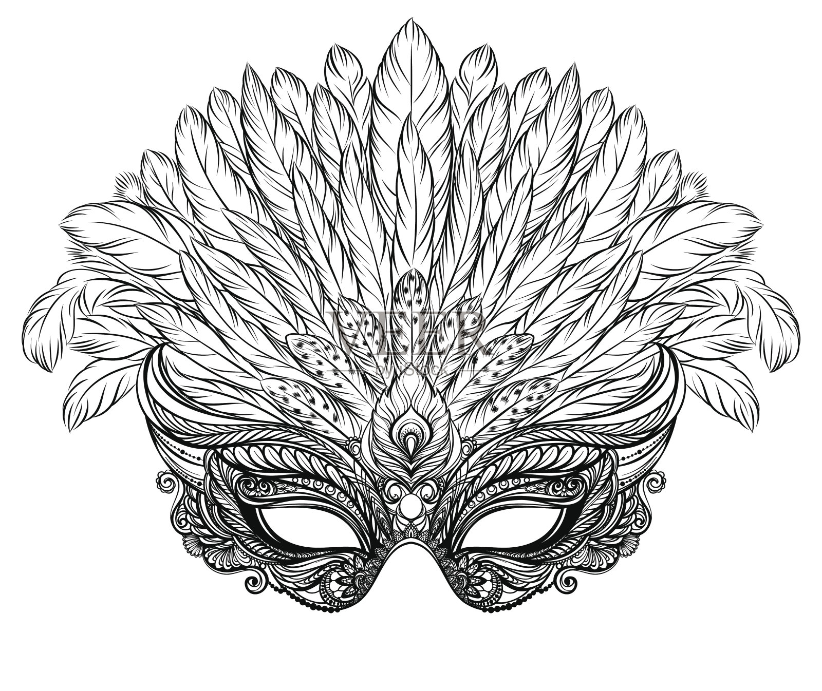 威尼斯狂欢节的羽毛面具。设计元素图片