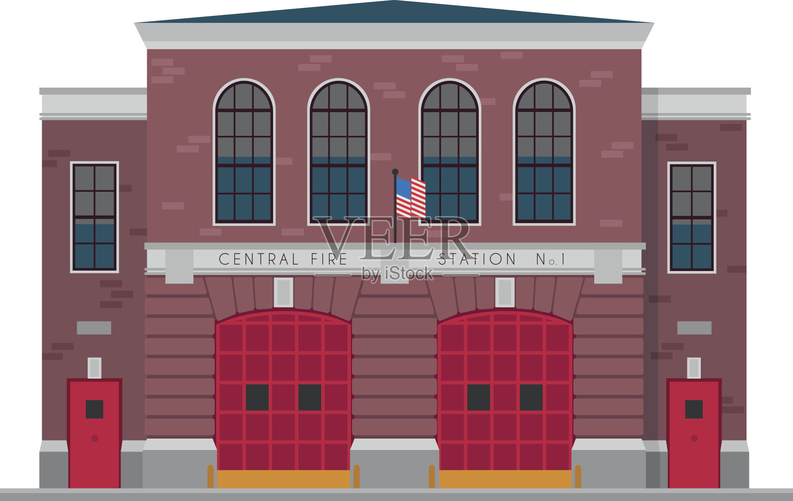 可爱的卡通矢量插图消防站设计元素图片