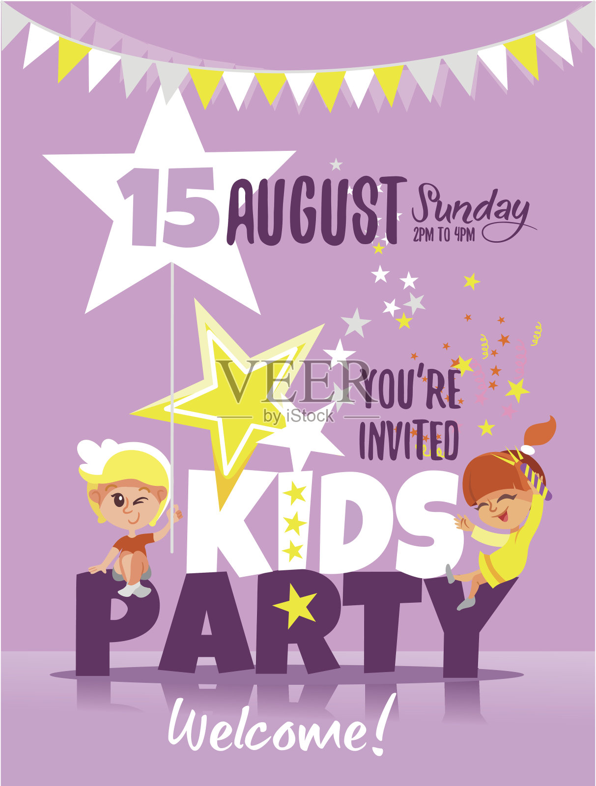 孩子聚会邀请模板与快乐的孩子庆祝。设计模板素材