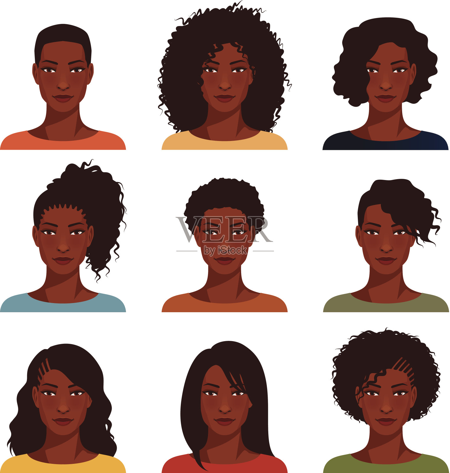 有各种发型的非裔美国妇女设计元素图片