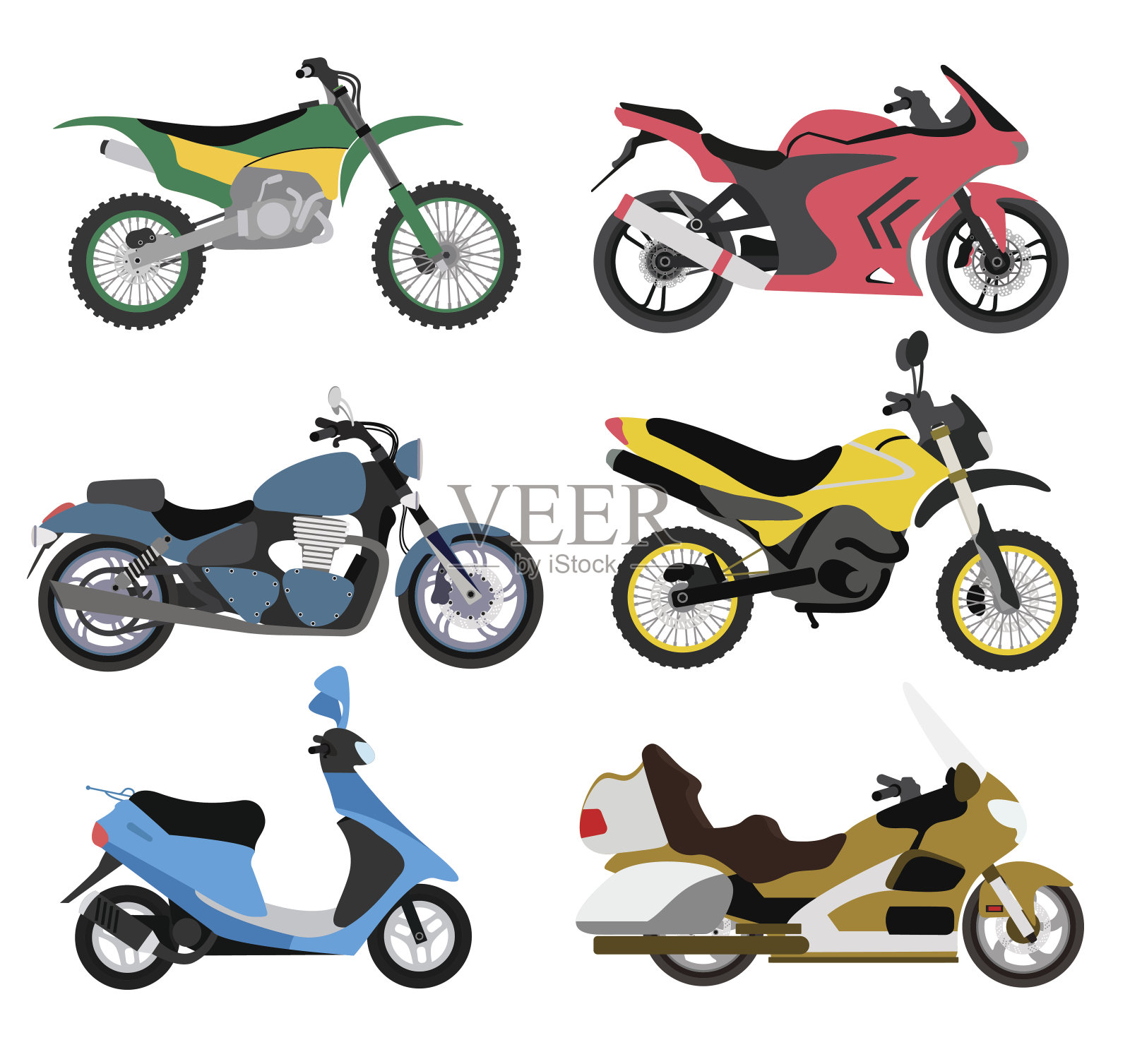 摩托车类型多色摩托车骑乘速度运动运输矢量插图设计元素图片