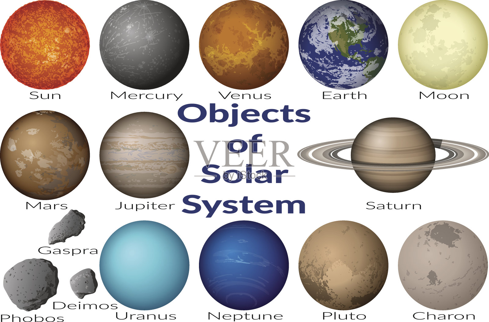 太阳系空间物体集插画图片素材