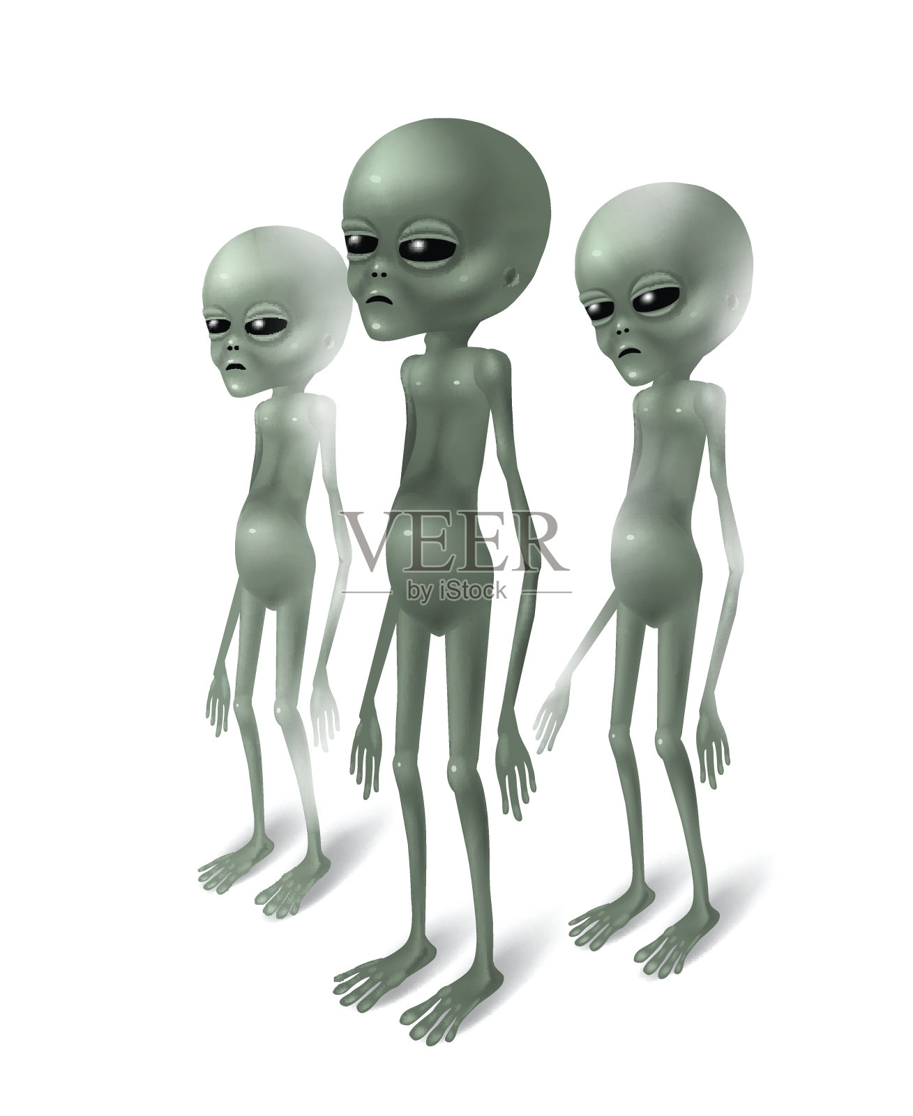 灰色外星人。三个外星人被孤立在白色背景上。插画图片素材