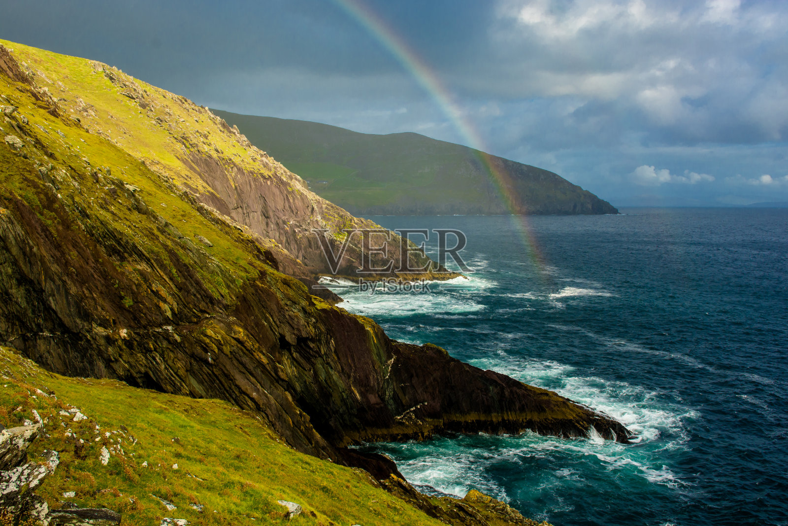 爱尔兰Slea Head海岸的彩虹照片摄影图片