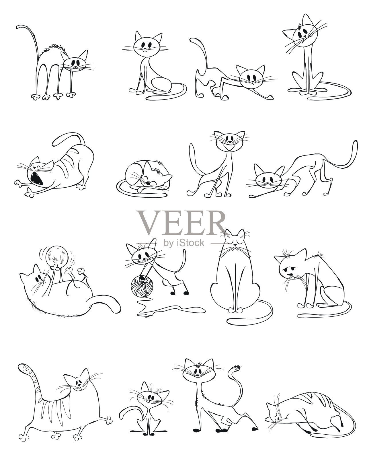 有趣的猫组插画图片素材