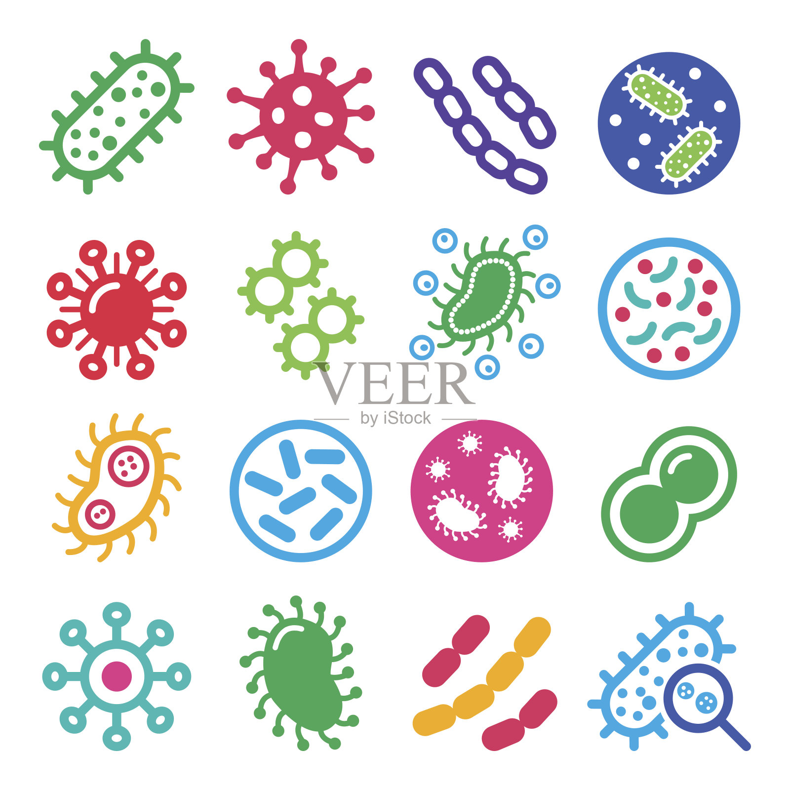 细菌，超级细菌，病毒图标设置-疾病概念插画图片素材