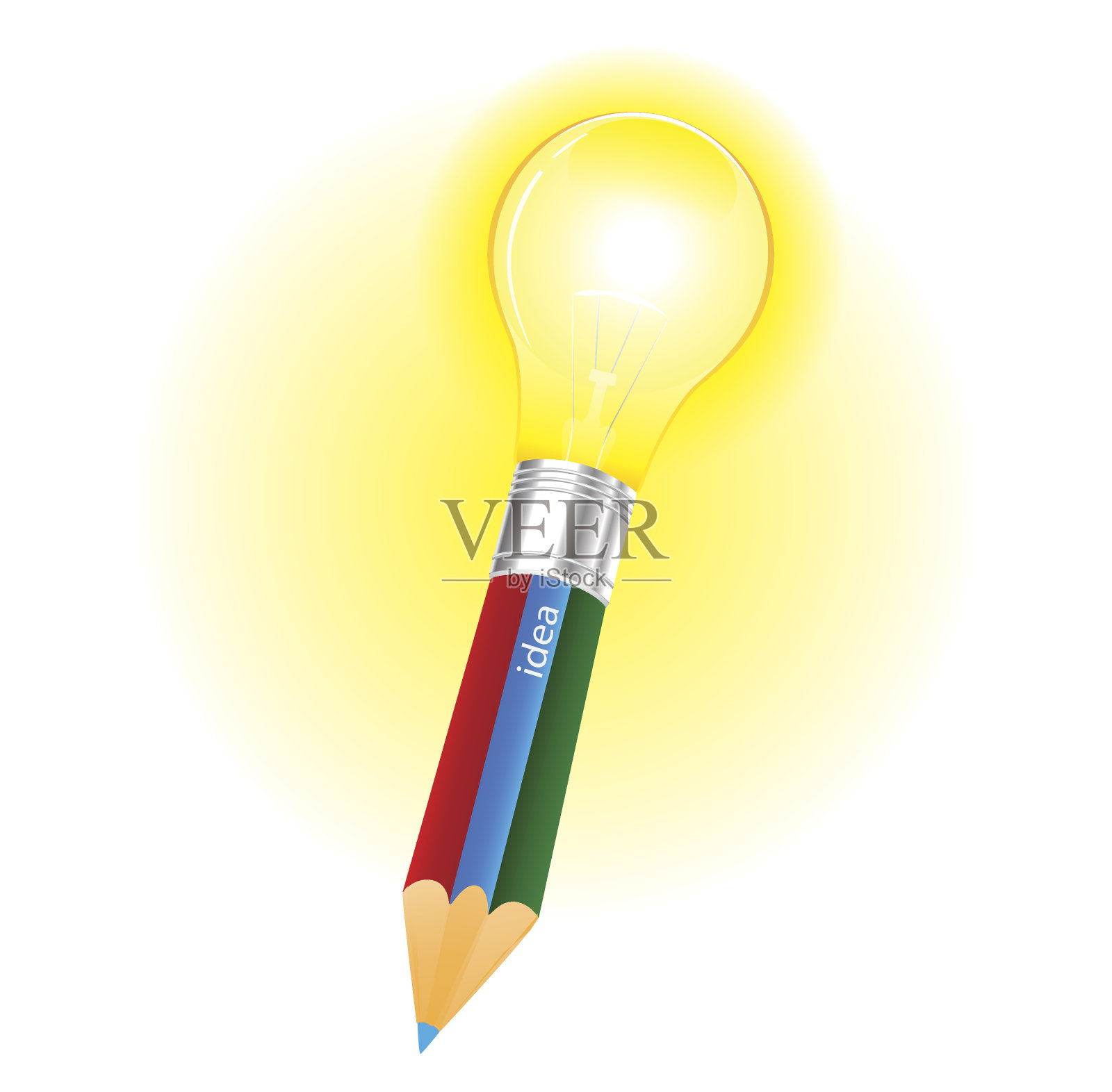 铅笔灯泡矢量在白色的背景插画图片素材