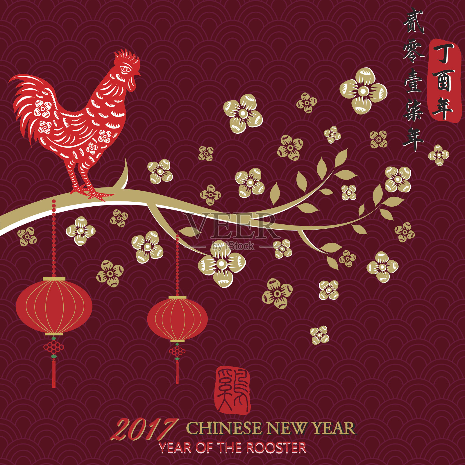 鸡年，2017中国新年，中国十二生肖插画图片素材