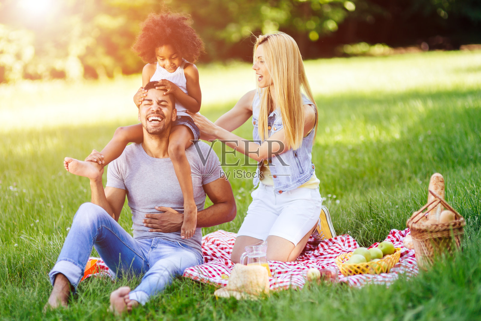 快乐的家庭野餐照片摄影图片