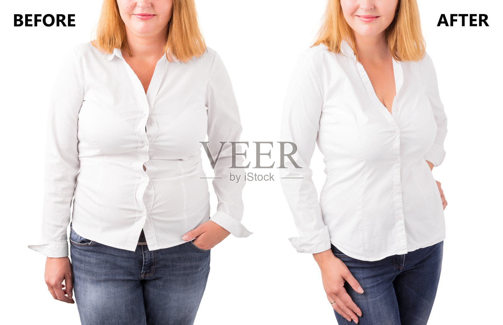 女人在成功节食前后摆姿势照片摄影图片