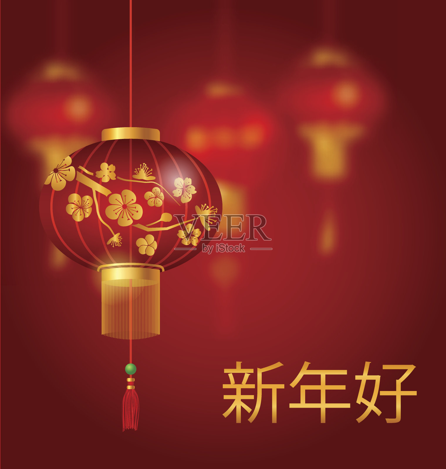 模糊背景2017年中国新年与红灯笼插画图片素材
