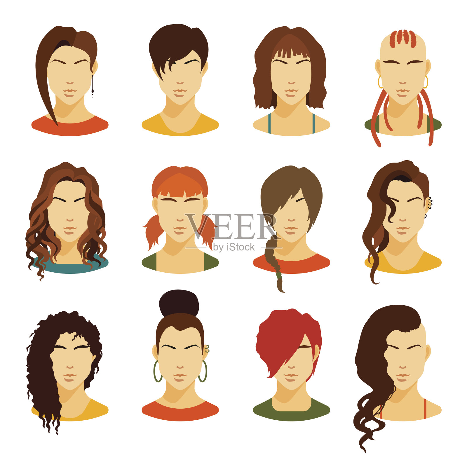 收集各种各样的女性形象与时尚的发型。插画图片素材