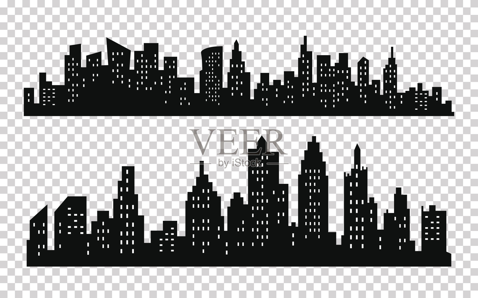 向量黑色城市剪影图标设置孤立的白色背景插画图片素材