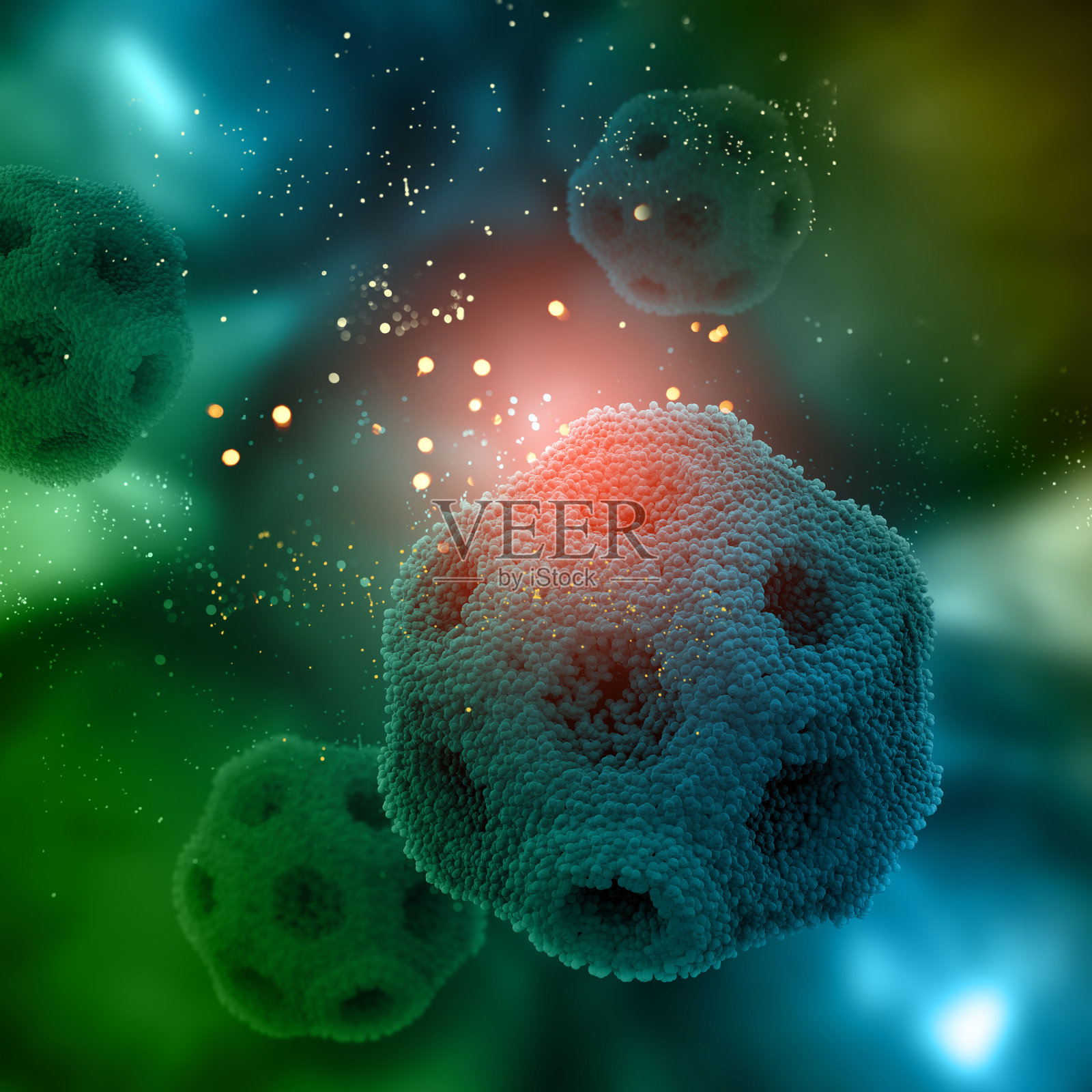 3D医学背景与病毒细胞照片摄影图片