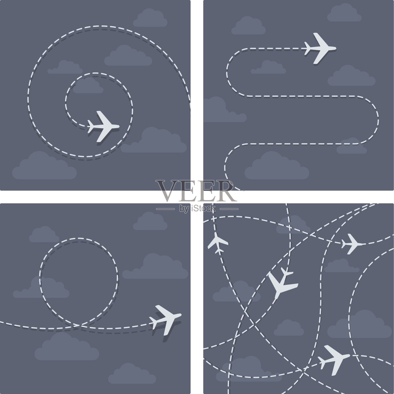 飞机的飞行轨迹与飞机的虚线插画图片素材