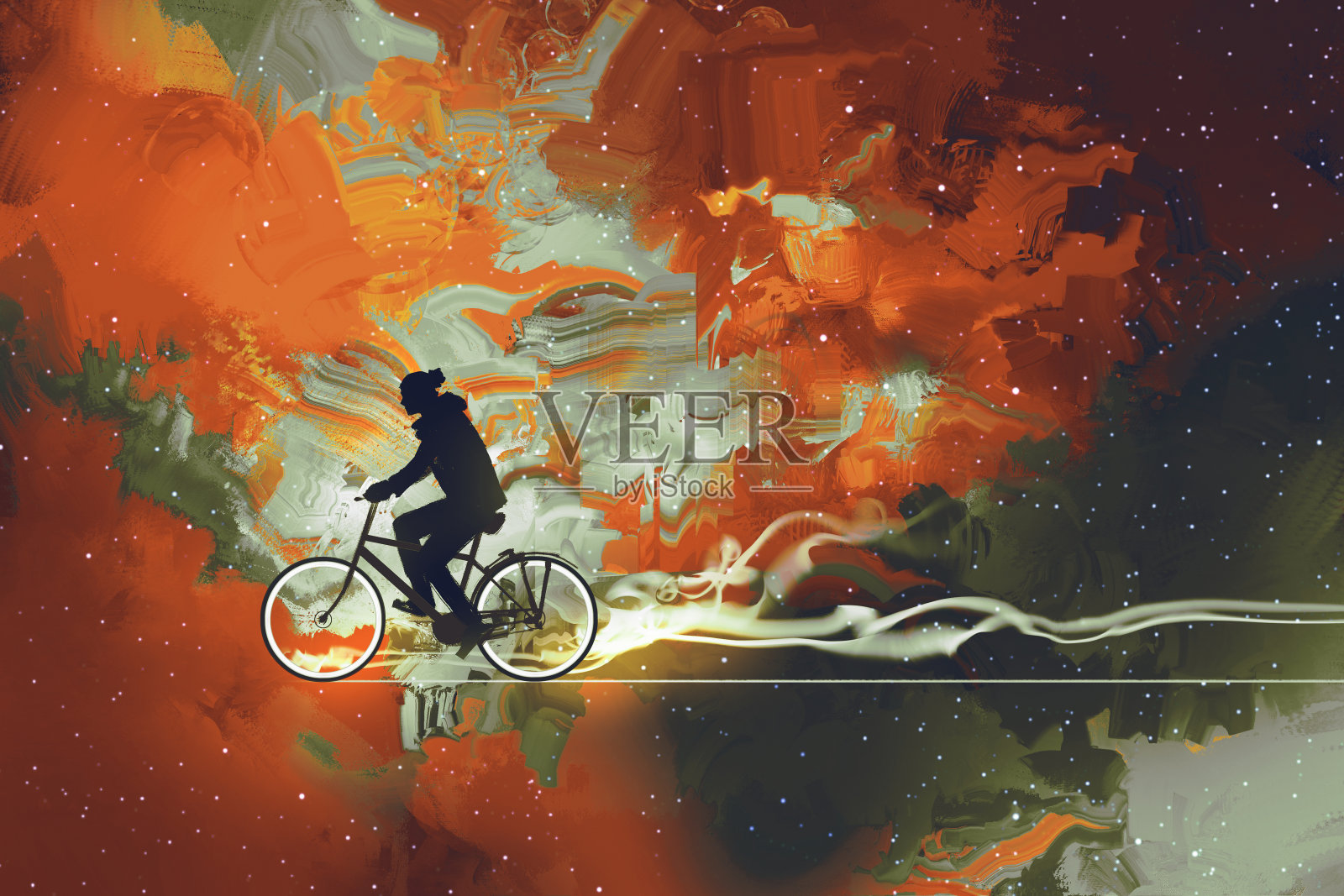 宇宙中充满了骑自行车的人插画图片素材