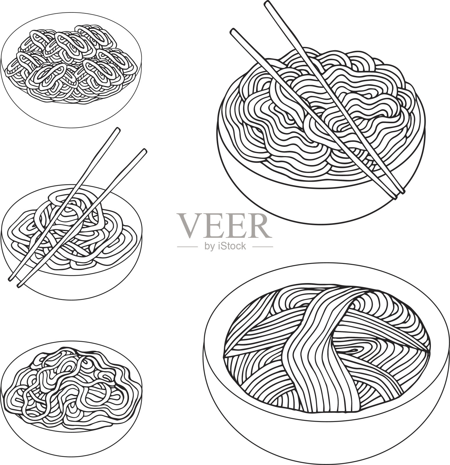 手绘面条集亚洲美食插画图片素材