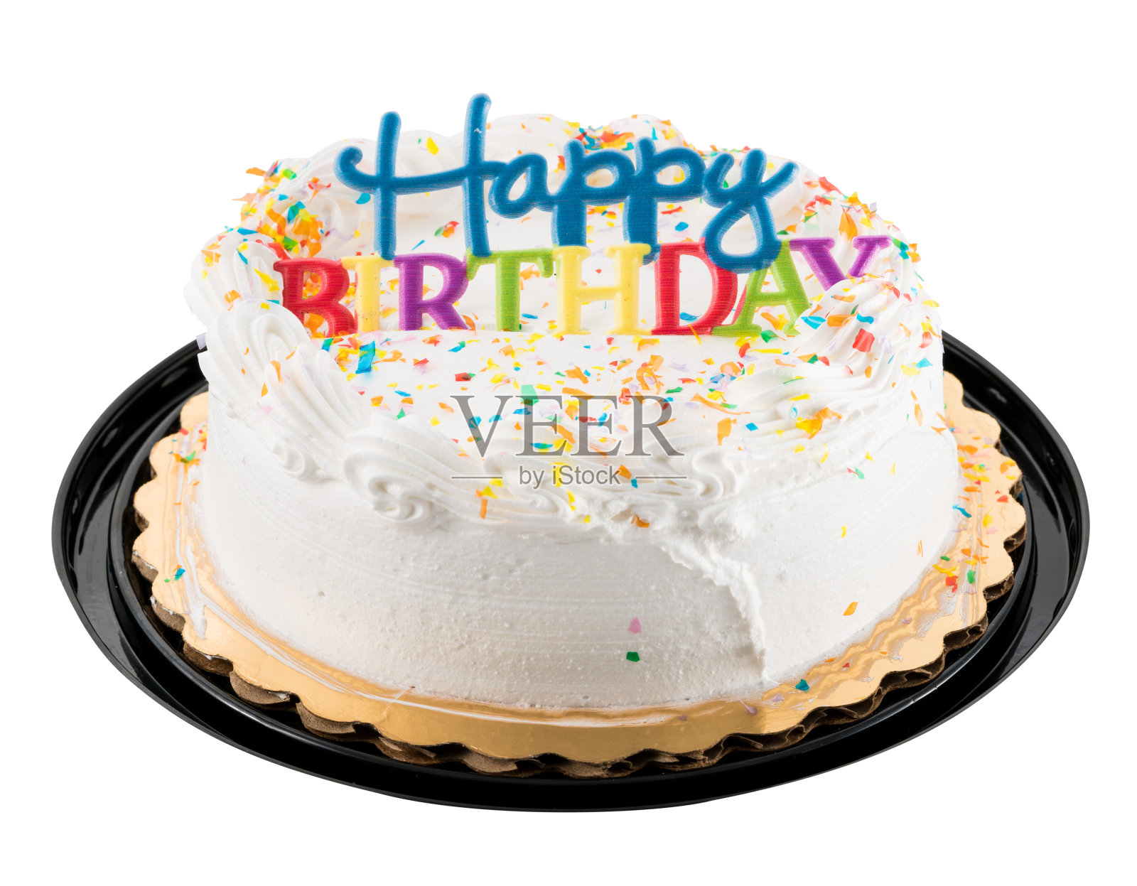 白色冰蛋糕上写着生日快乐照片摄影图片