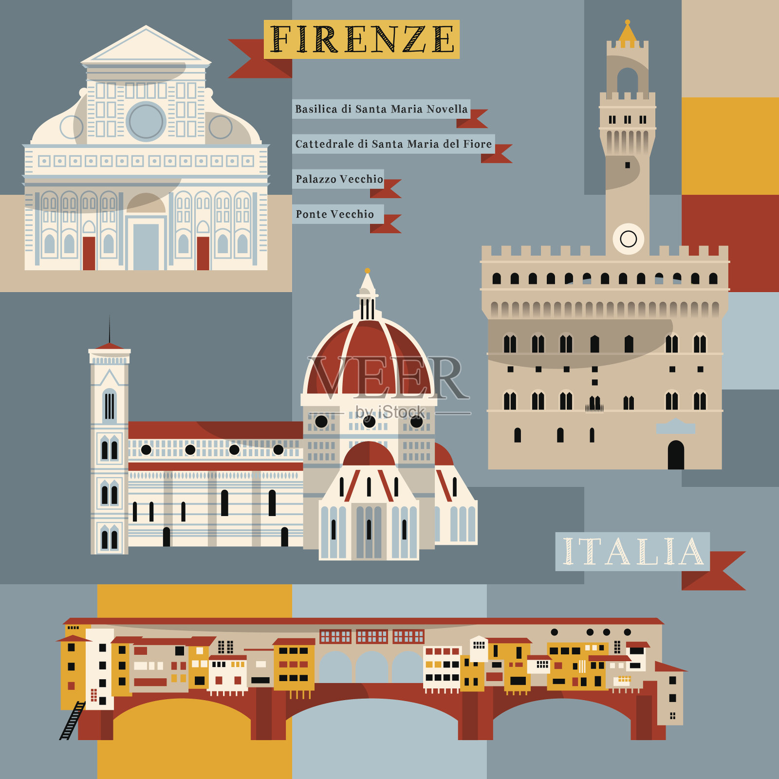 佛罗伦萨的景象。意大利、欧洲。插画图片素材