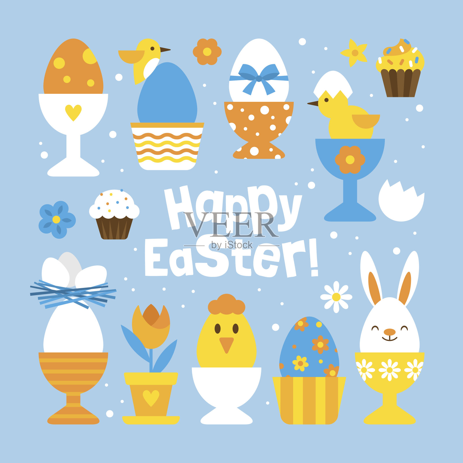 复活节节日概念与一套可爱的蛋持有人插画图片素材