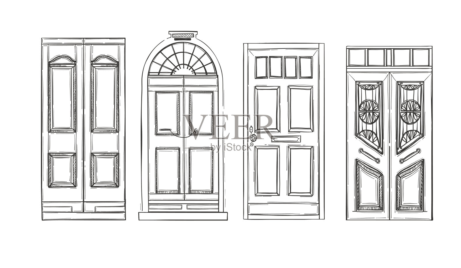 手绘矢量插图-古老的门。孤立在白色背景上。设计元素图片