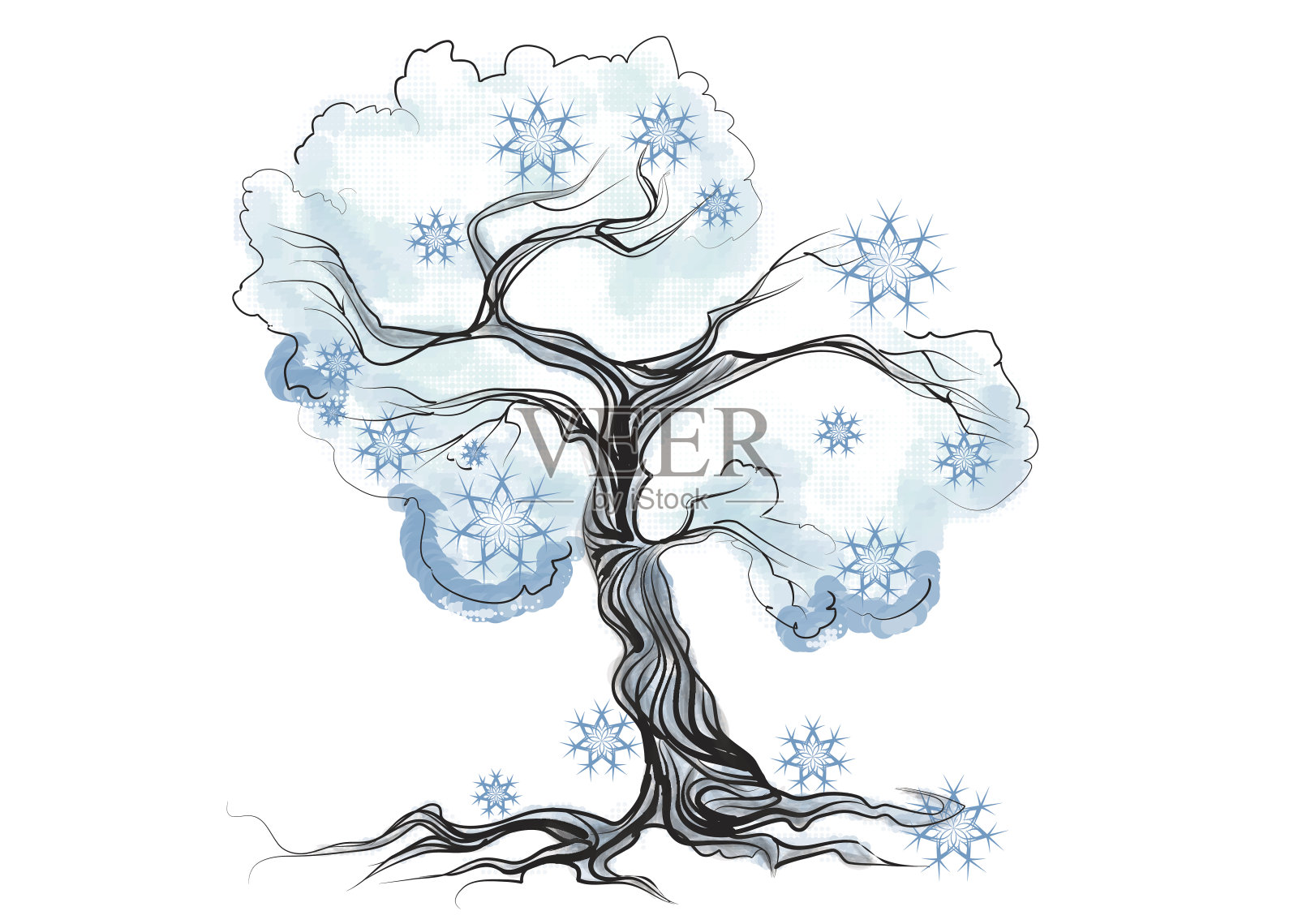 冬天的白树插画图片素材