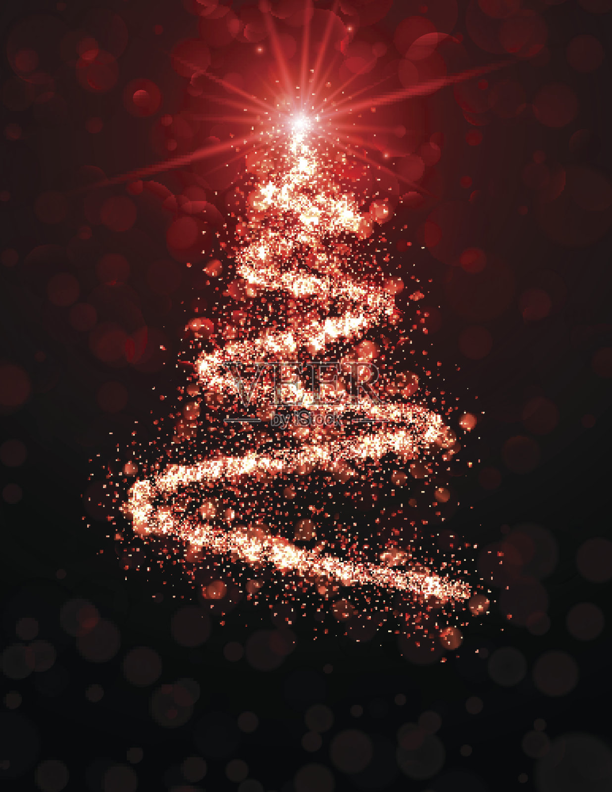 红色背景与圣诞树。插画图片素材