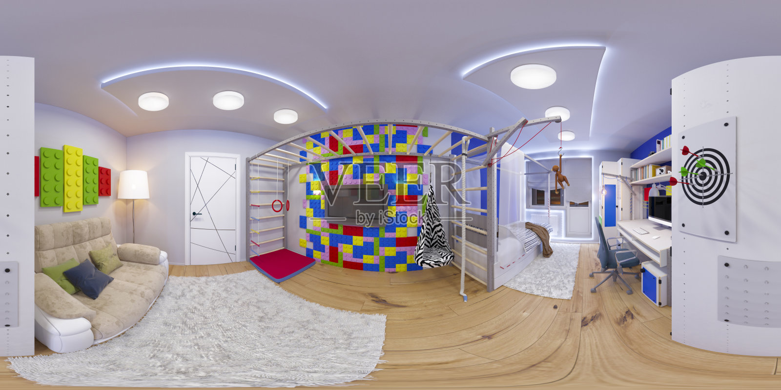 球形360无缝全景儿童房照片摄影图片
