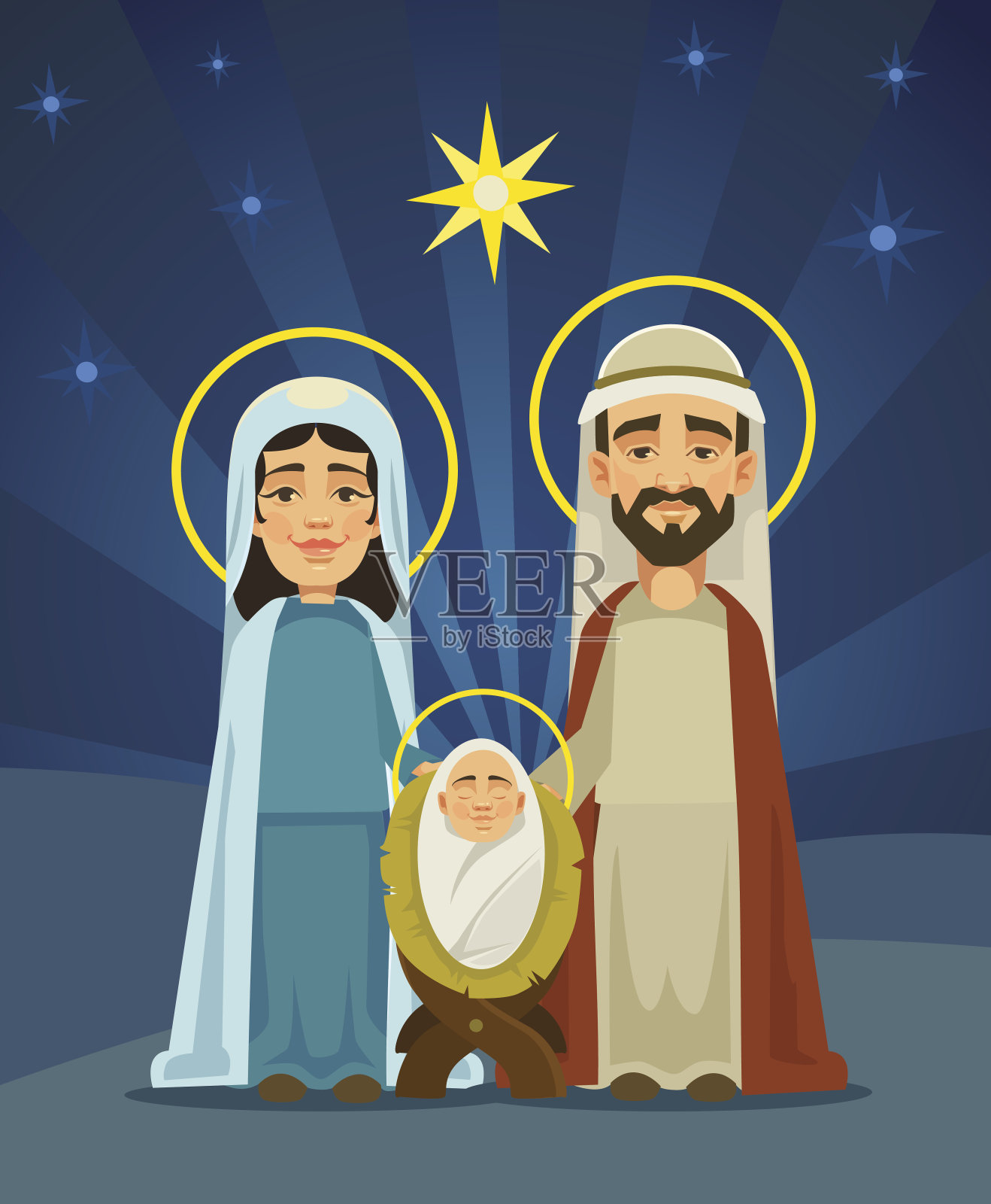 基督诞生的场景。神圣的家庭。基督的诞生插画图片素材