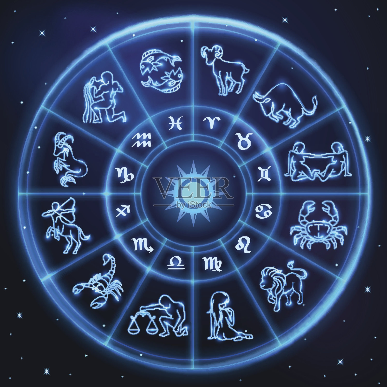 十二宫和占星圈的光符号设计元素图片
