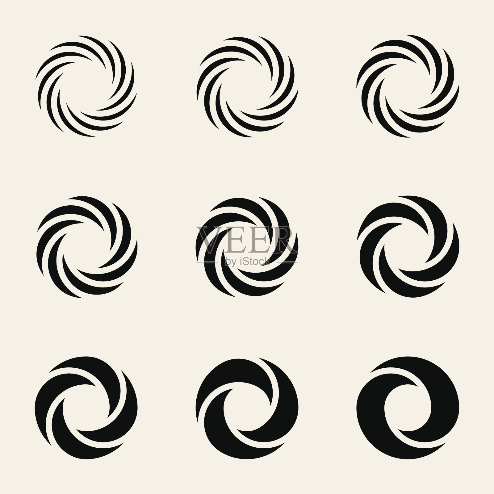 九个矢量扭曲的圆圈标志设计元素插画图片素材