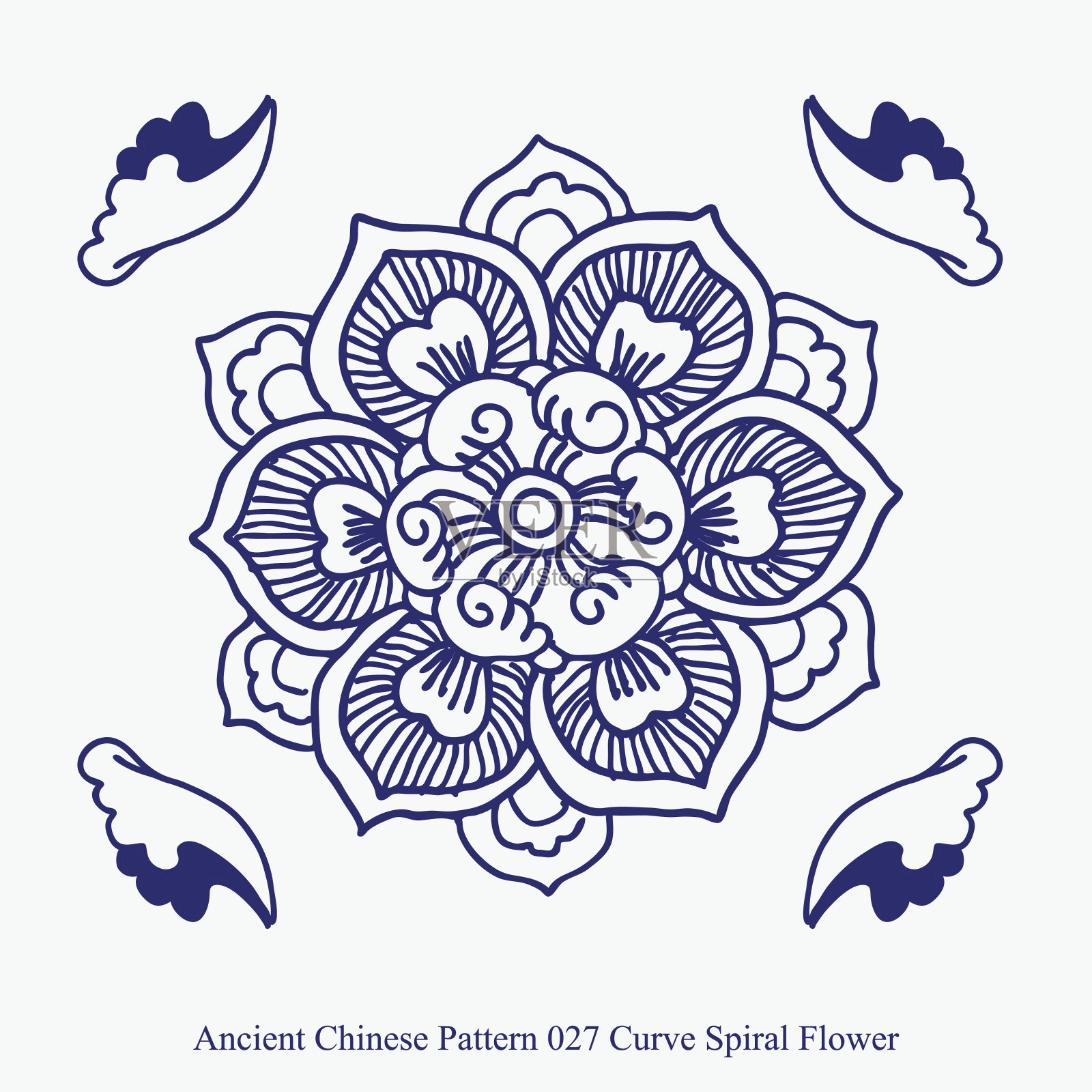 中国古代曲线螺旋花图案插画图片素材