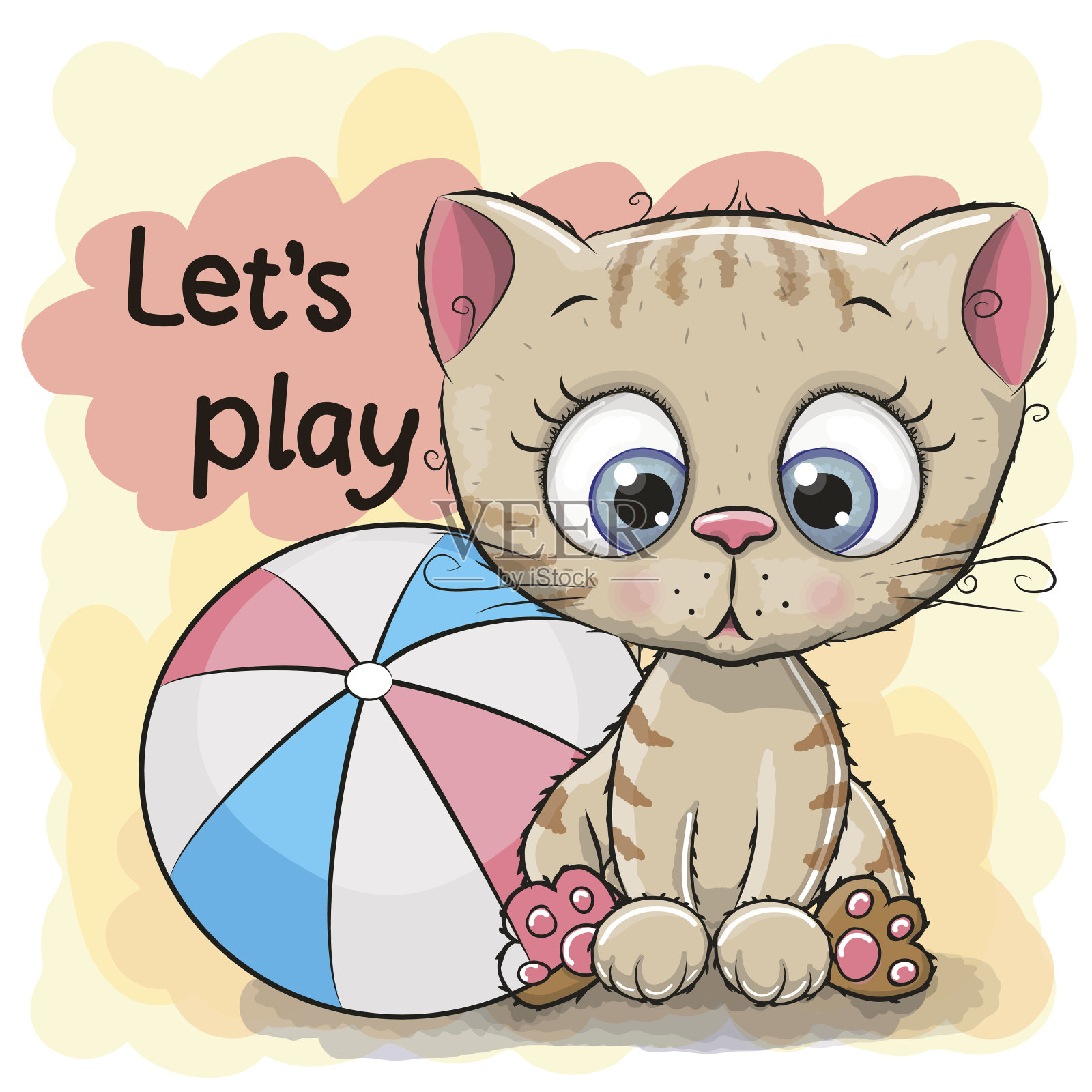 可爱的小猫和一个球插画图片素材