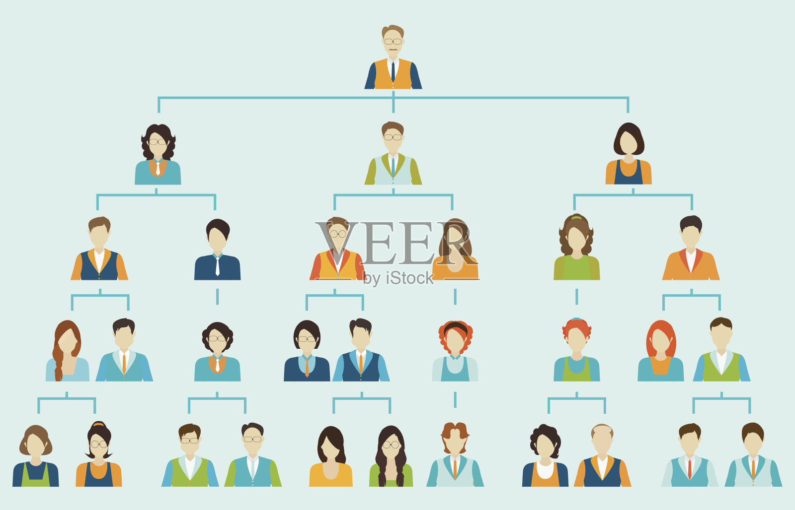组织结构图公司业务层次结构。插画图片素材