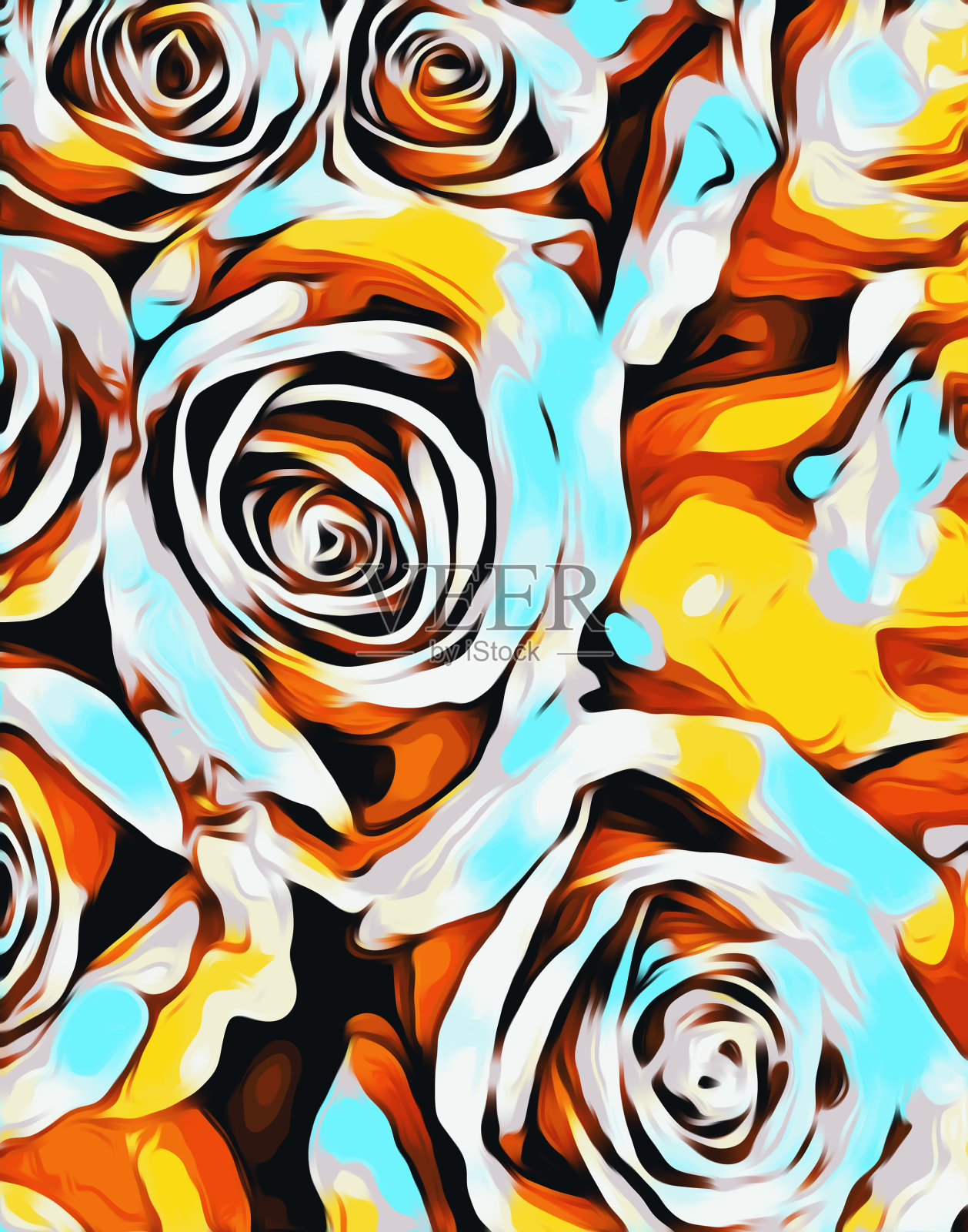蓝、橙、白、黄玫瑰纹理抽象背景插画图片素材