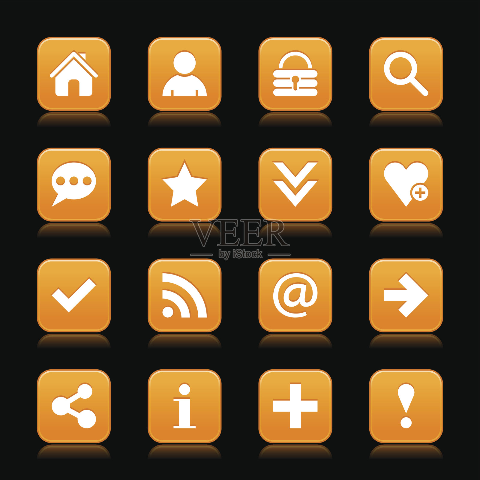 橙色缎子图标web按钮与白色基本标志图标素材