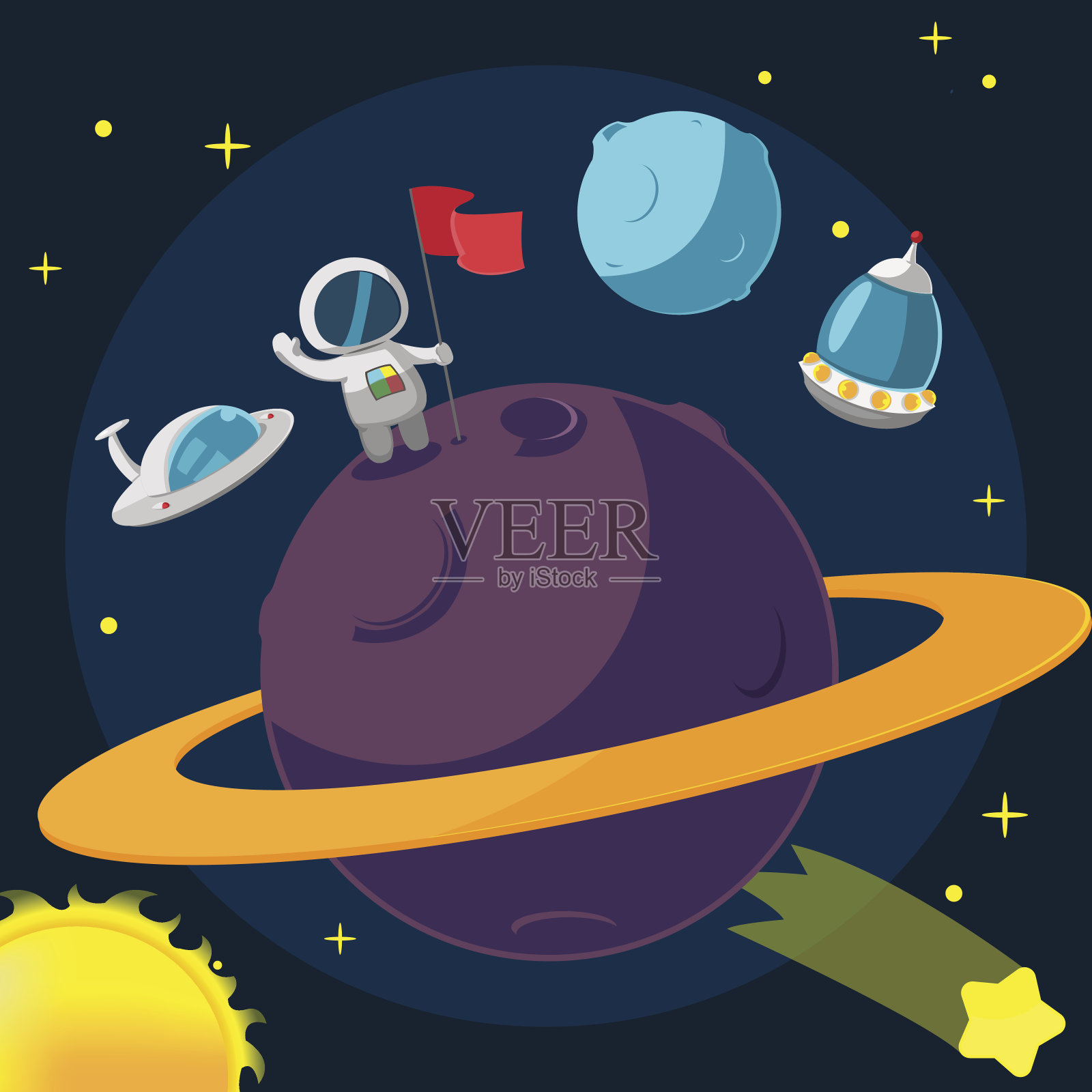太空人行星成功卡通背景矢量插画图片素材