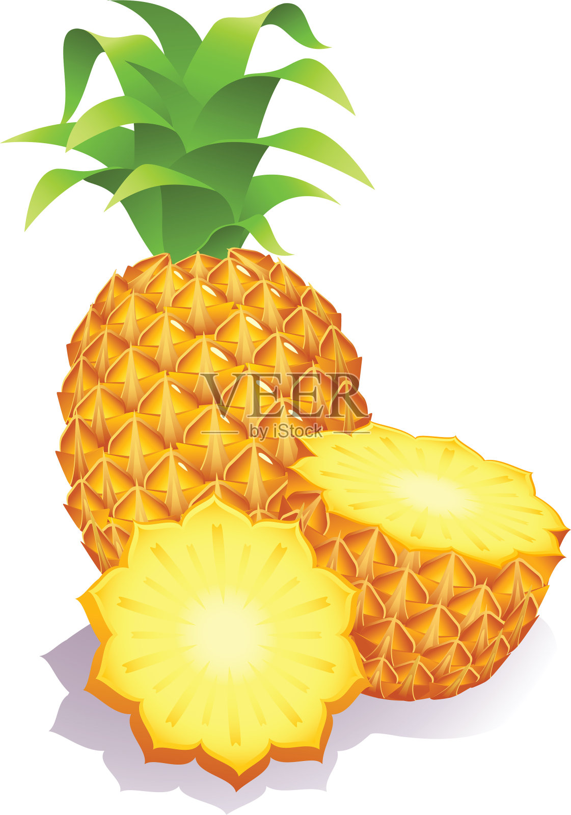 一个旁边切了几片菠萝的菠萝插画图片素材