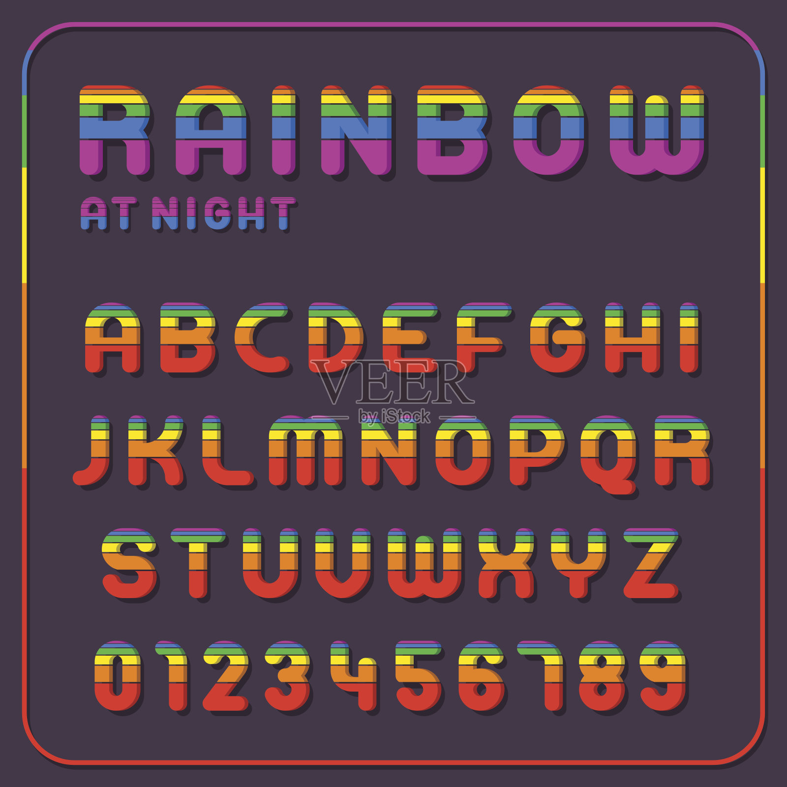 完整的一套彩虹字母插画图片素材