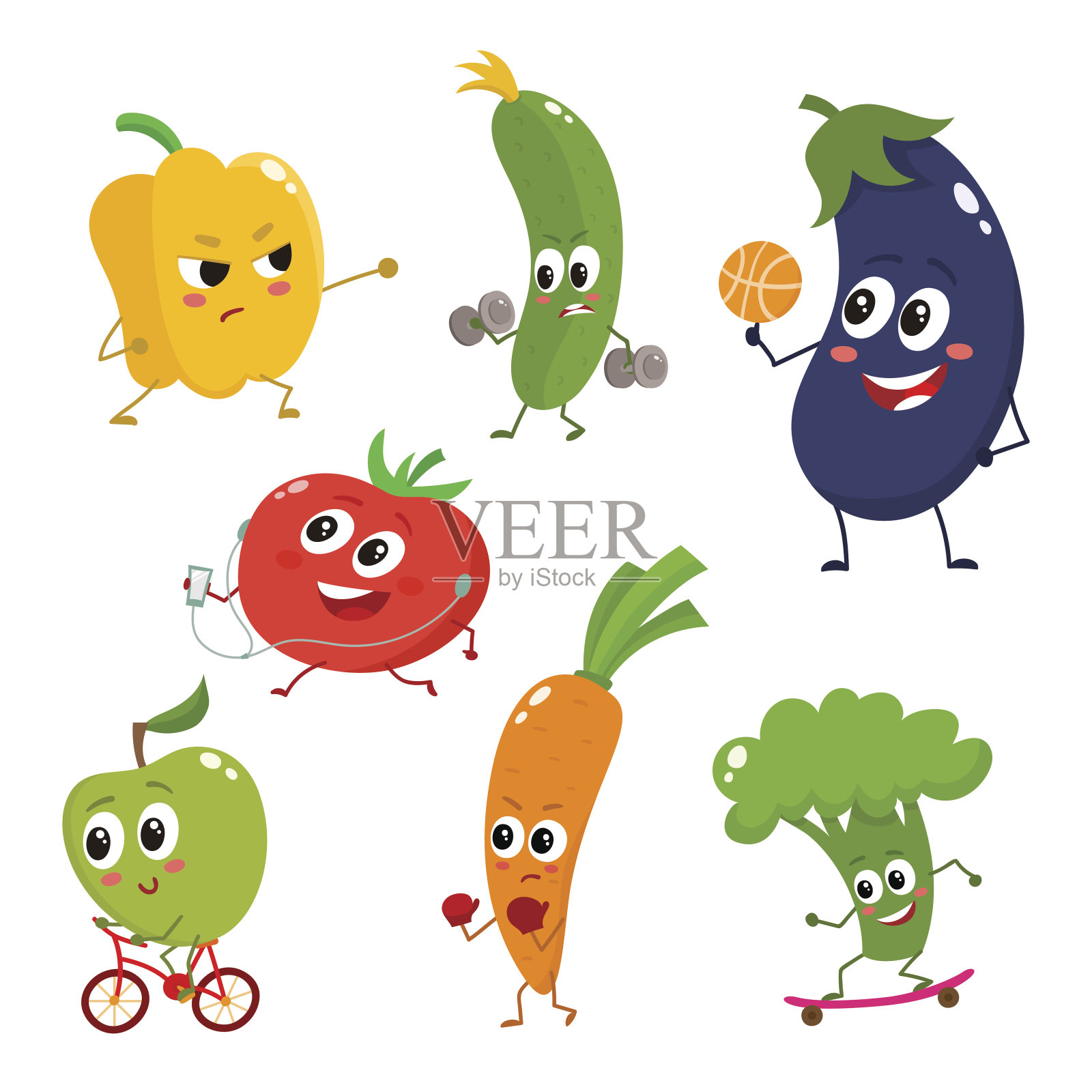 一套有趣的卡通蔬菜做运动设计元素图片