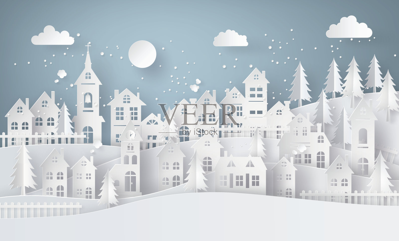 冬雪城市乡村景观城市乡村充满lm插画图片素材