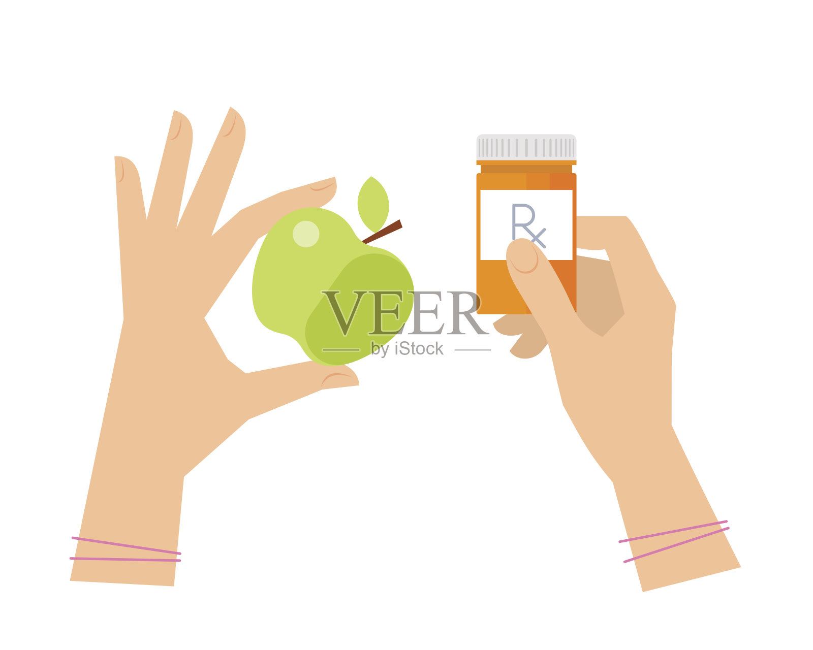 女人的手正拿着苹果和cure在一个容器里。插画图片素材