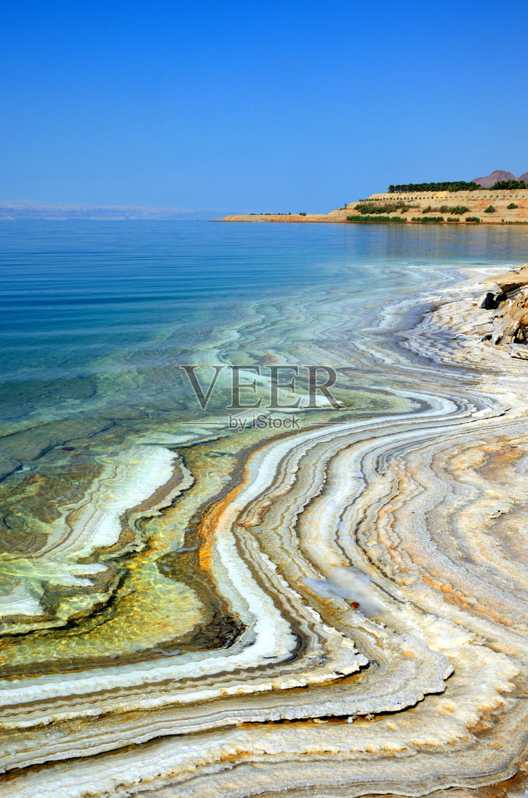 约旦死海岸边的盐层照片摄影图片