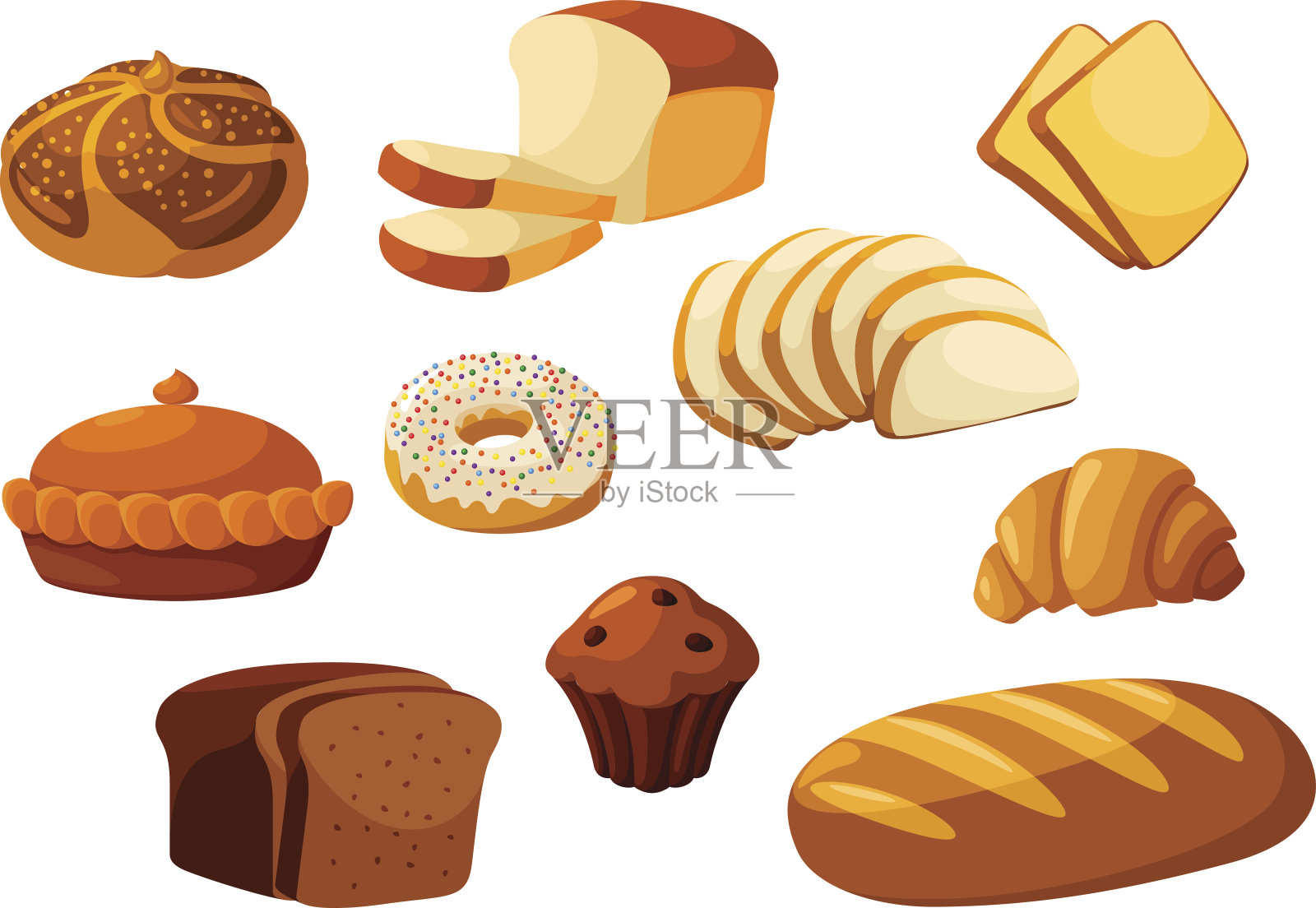 面包房面包孤立矢量图标设计元素图片