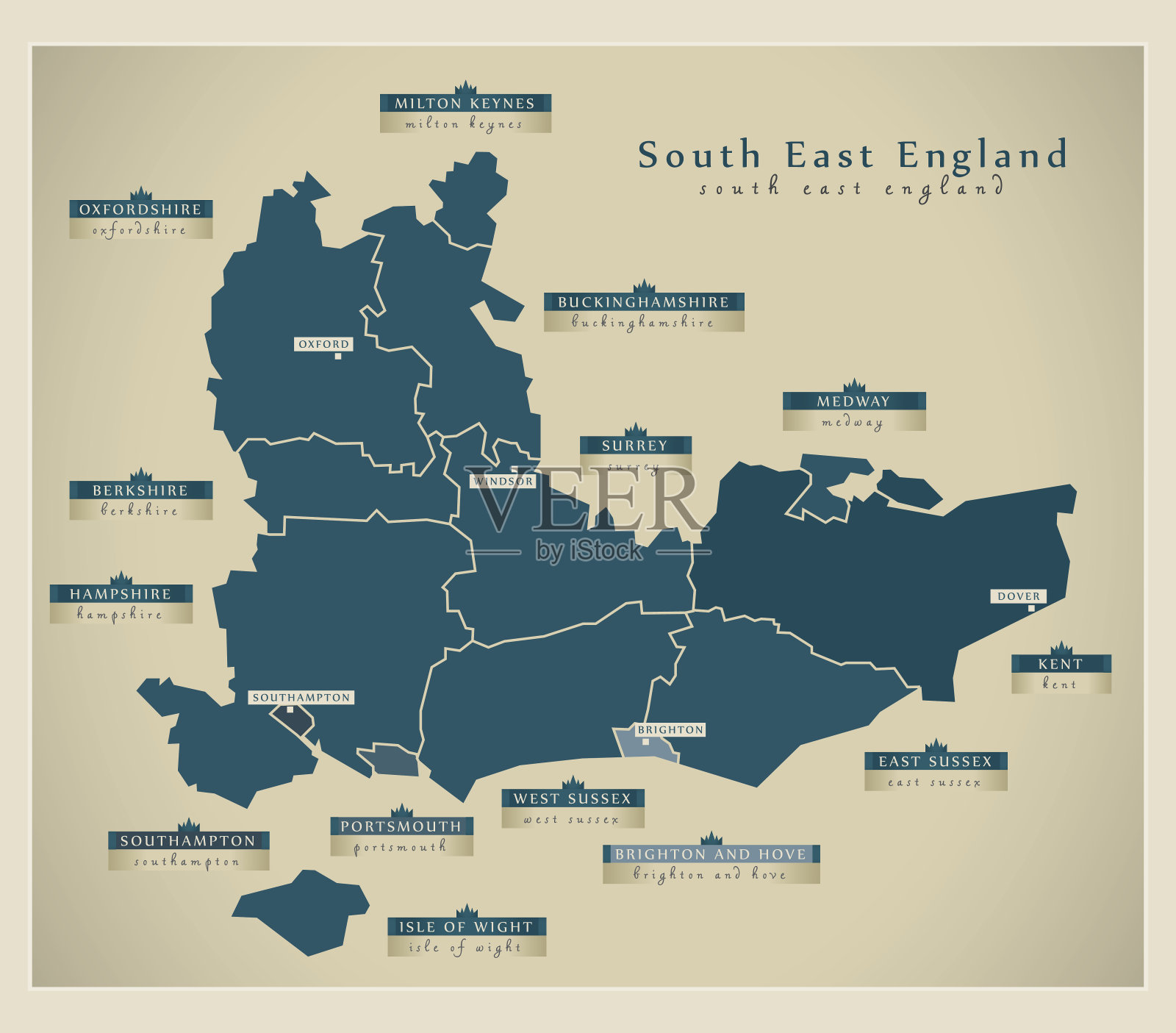 现代地图-英国东南部英格兰插画图片素材