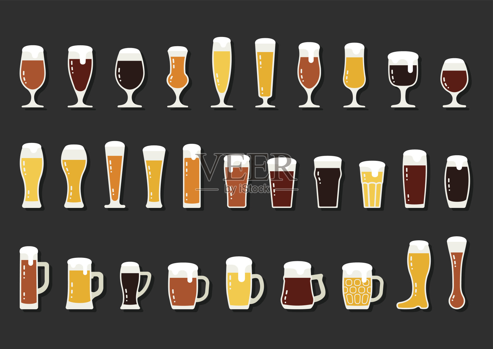 啤酒杯和眼镜图标设置图标素材
